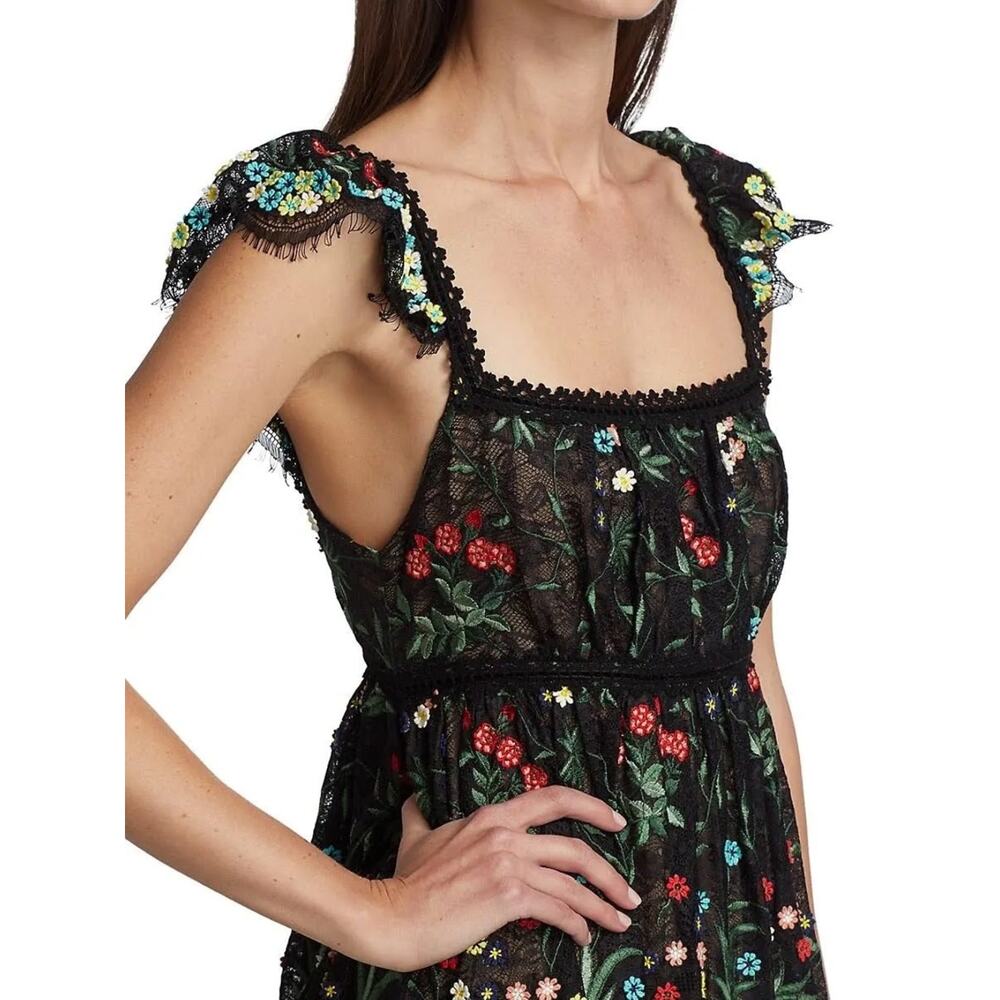 Alice + Olivia Stacey Bendet Black Floral Embroidered Lace Maxi Dress Size 12 - Picture 4 of 16